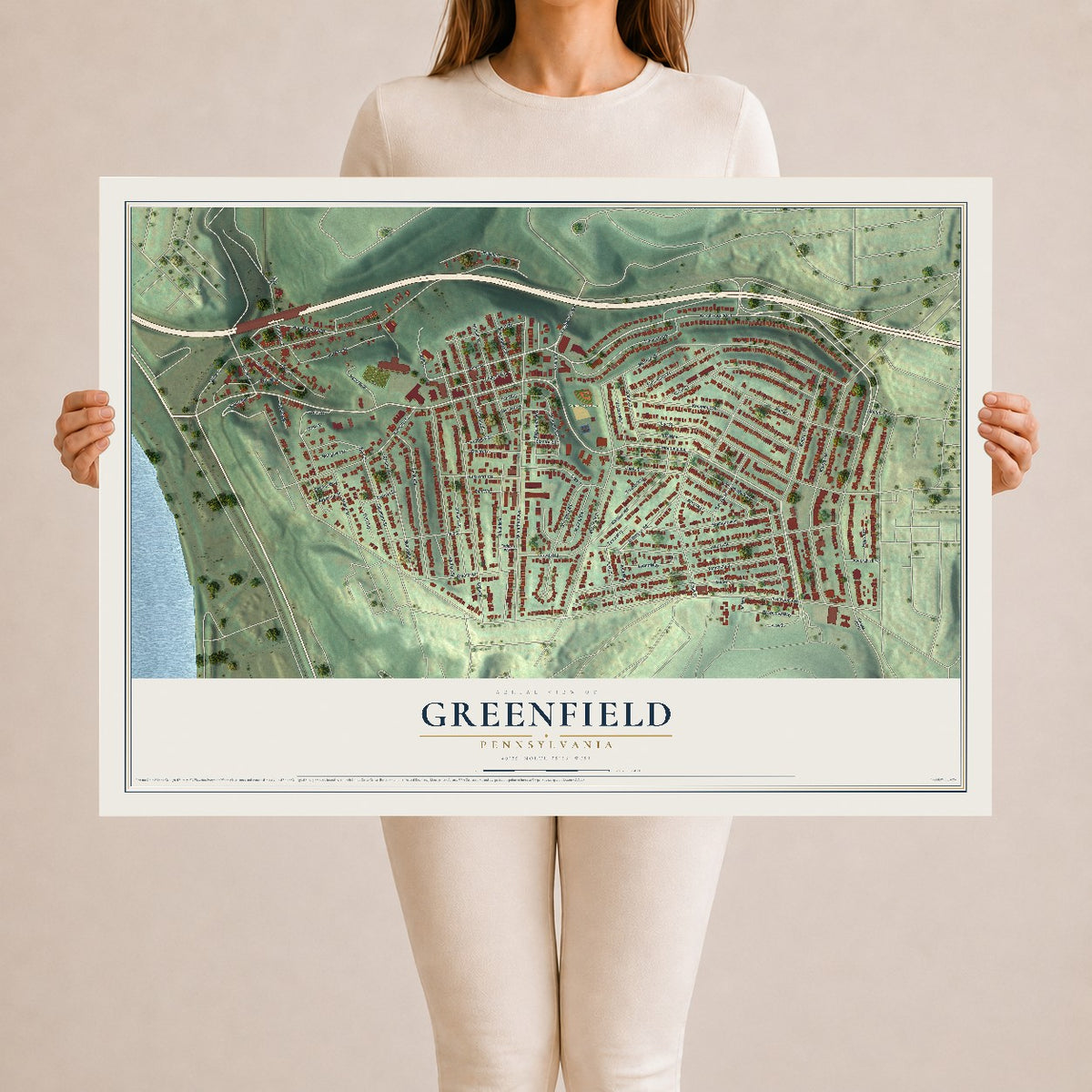Map of Greenfield, Pennsylvania, 24 x 36 inch unframed archival matte print