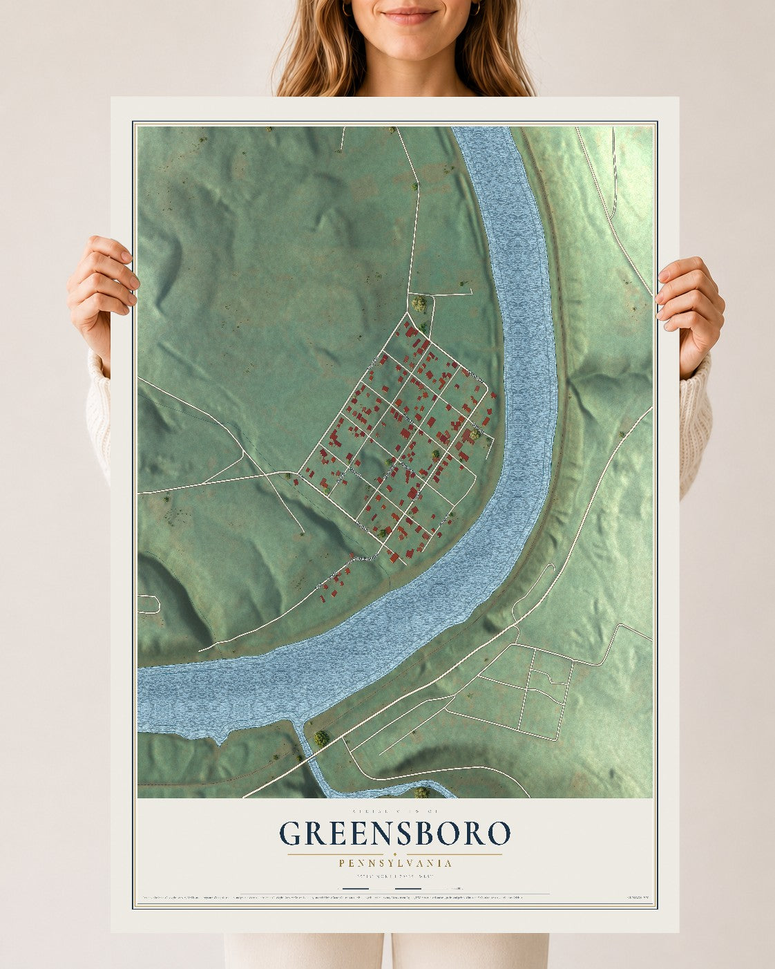 Map of Greensboro, Pennsylvania, 24 x 36 inch unframed archival matte print