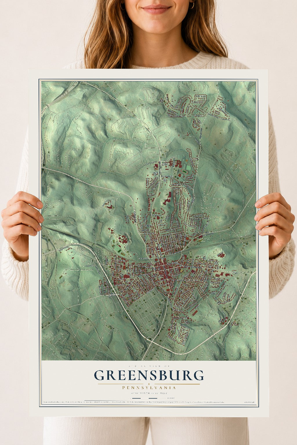 Map of Greensburg, Pennsylvania, 18 x 24 inch unframed archival matte print