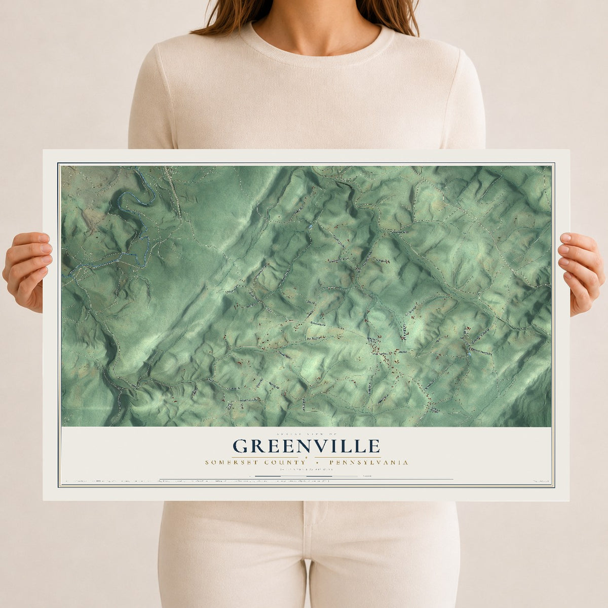 Map of Greenville, Somerset County, Pennsylvania, 12 x 18 inch unframed archival matte print