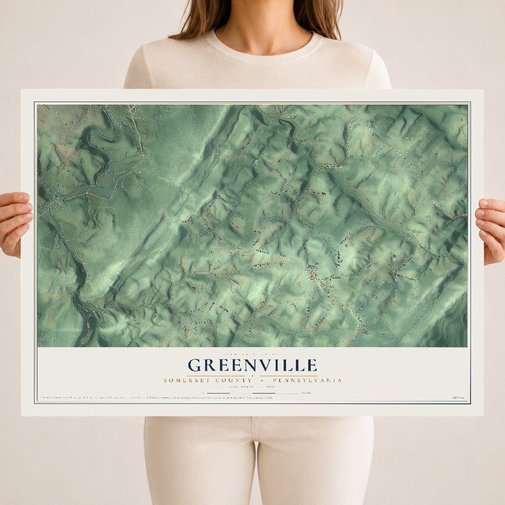 Map of Greenville, Somerset County, Pennsylvania, 18 x 24 inch unframed archival matte print