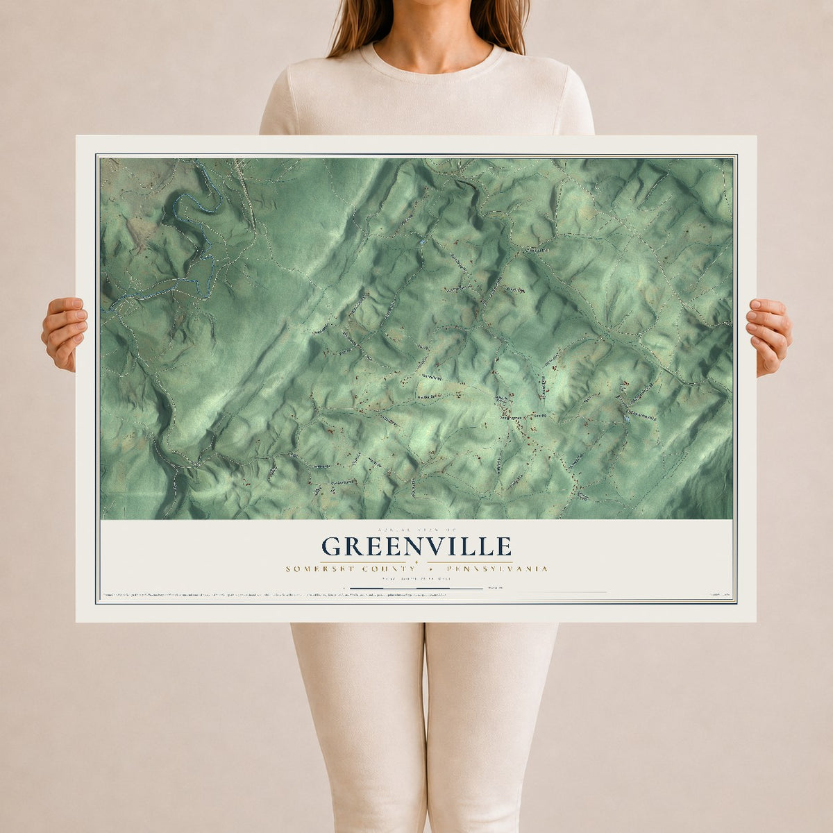 Map of Greenville, Somerset County, Pennsylvania, 24 x 36 inch unframed archival matte print