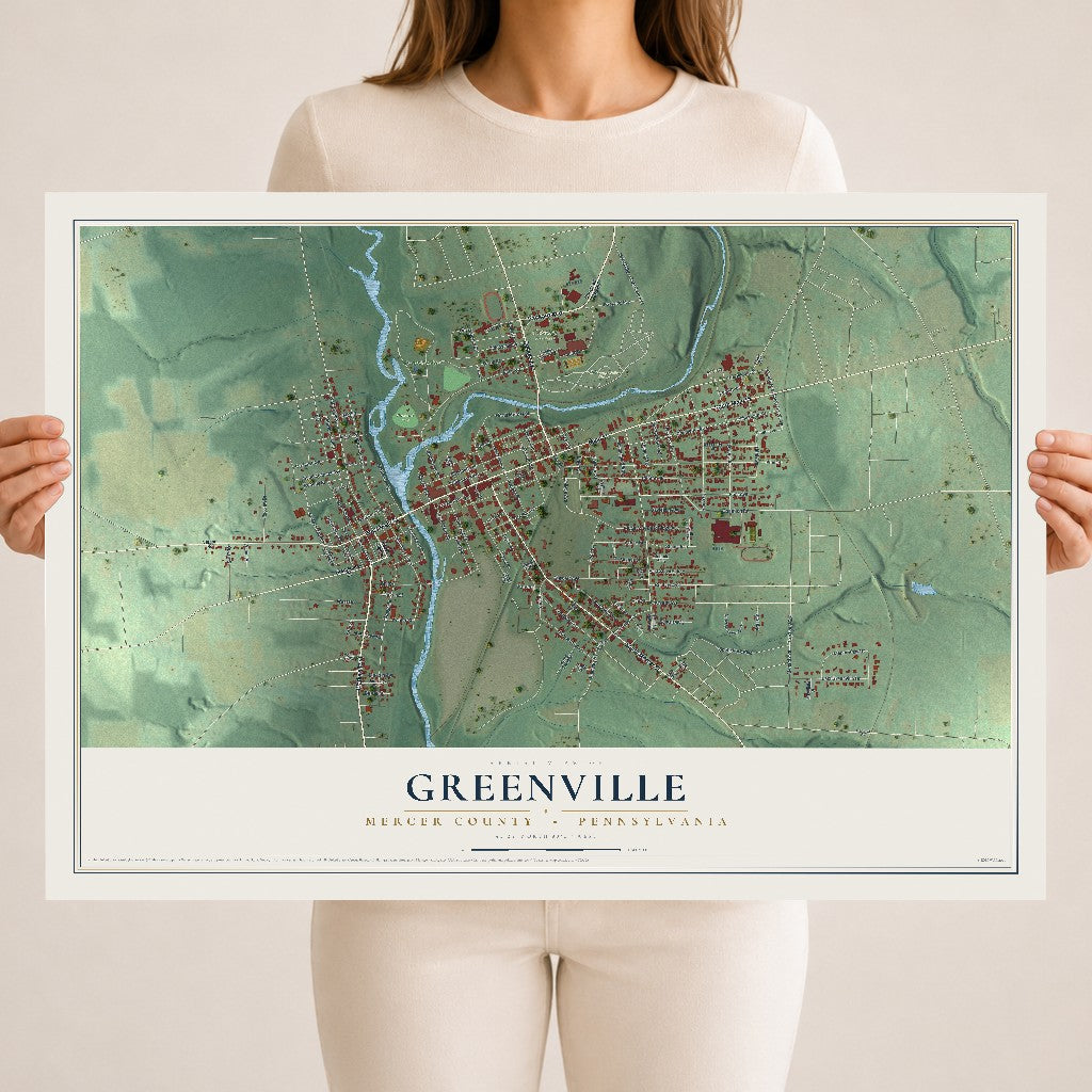 Map of Greenville, Mercer County, Pennsylvania, 18 x 24 inch unframed archival matte print