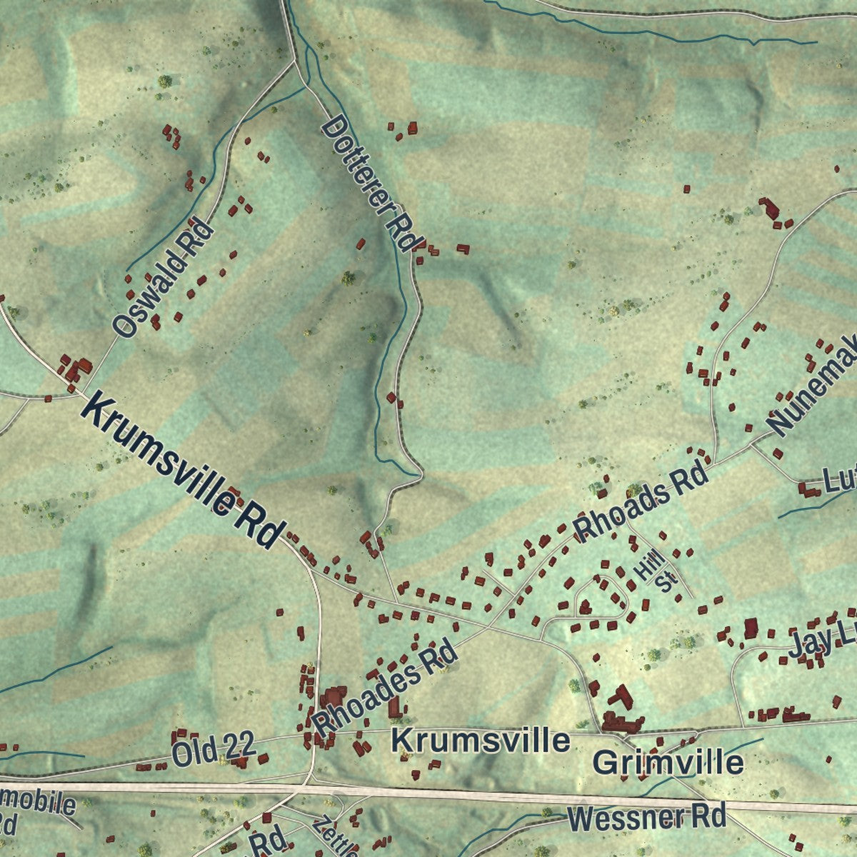 Close-up of the map of Greenwich, Pennsylvania print showing street and building detail
