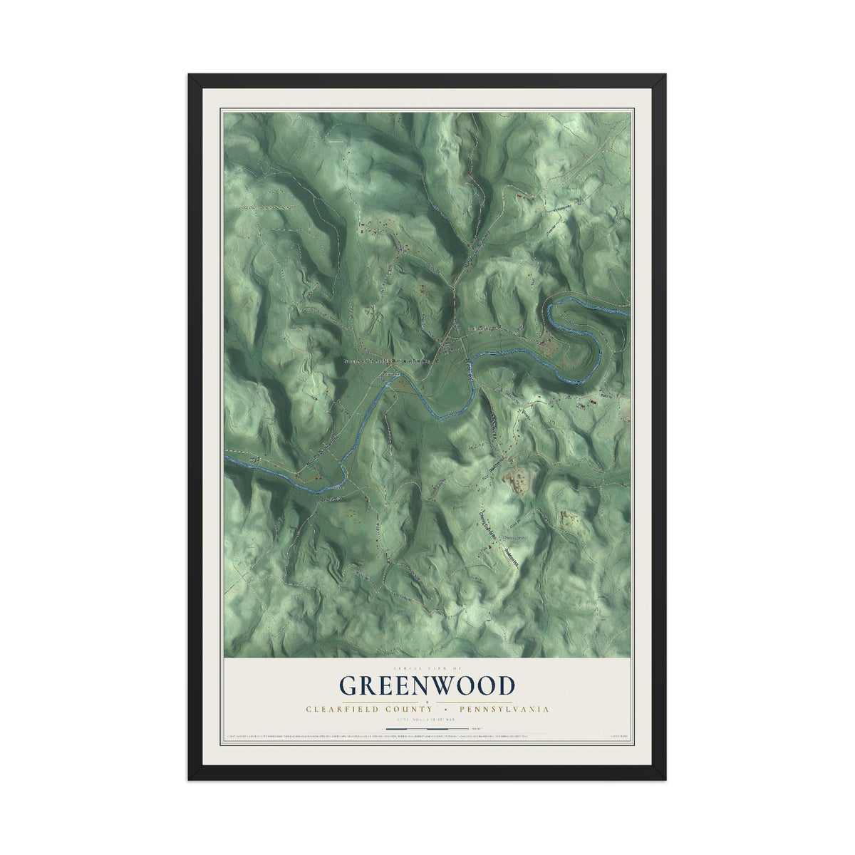 Map of Greenwood, Clearfield County, Pennsylvania, 12 x 18 inch print in a black wood frame