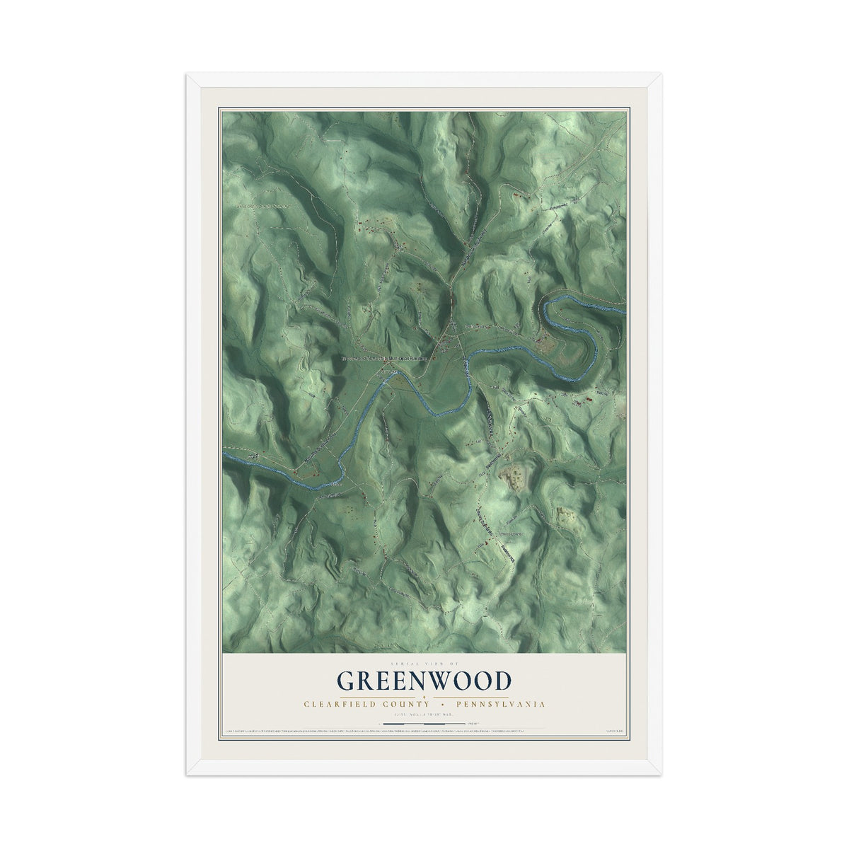 Map of Greenwood, Clearfield County, Pennsylvania, 12 x 18 inch print in a white wood frame