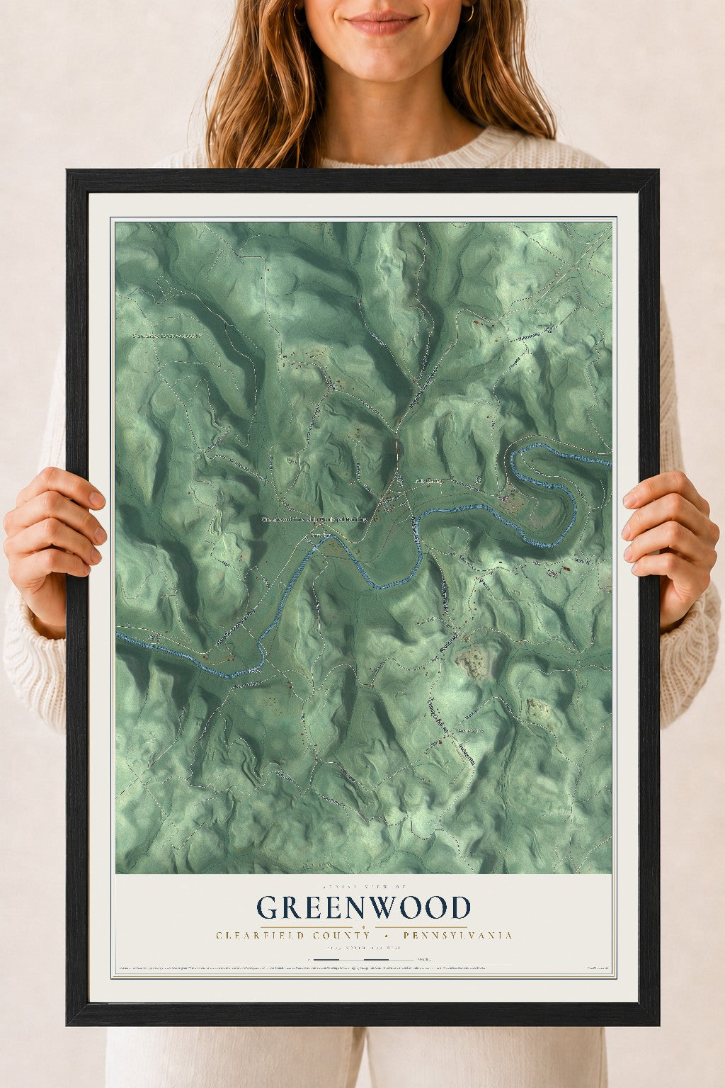 Map of Greenwood, Clearfield County, Pennsylvania, 18 x 24 inch print in a black wood frame