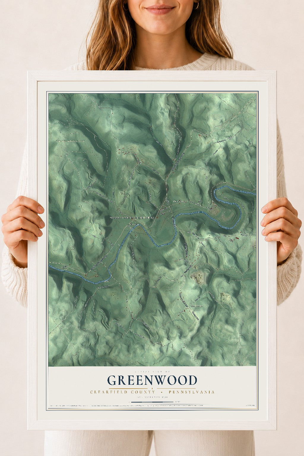 Map of Greenwood, Clearfield County, Pennsylvania, 18 x 24 inch print in a white wood frame