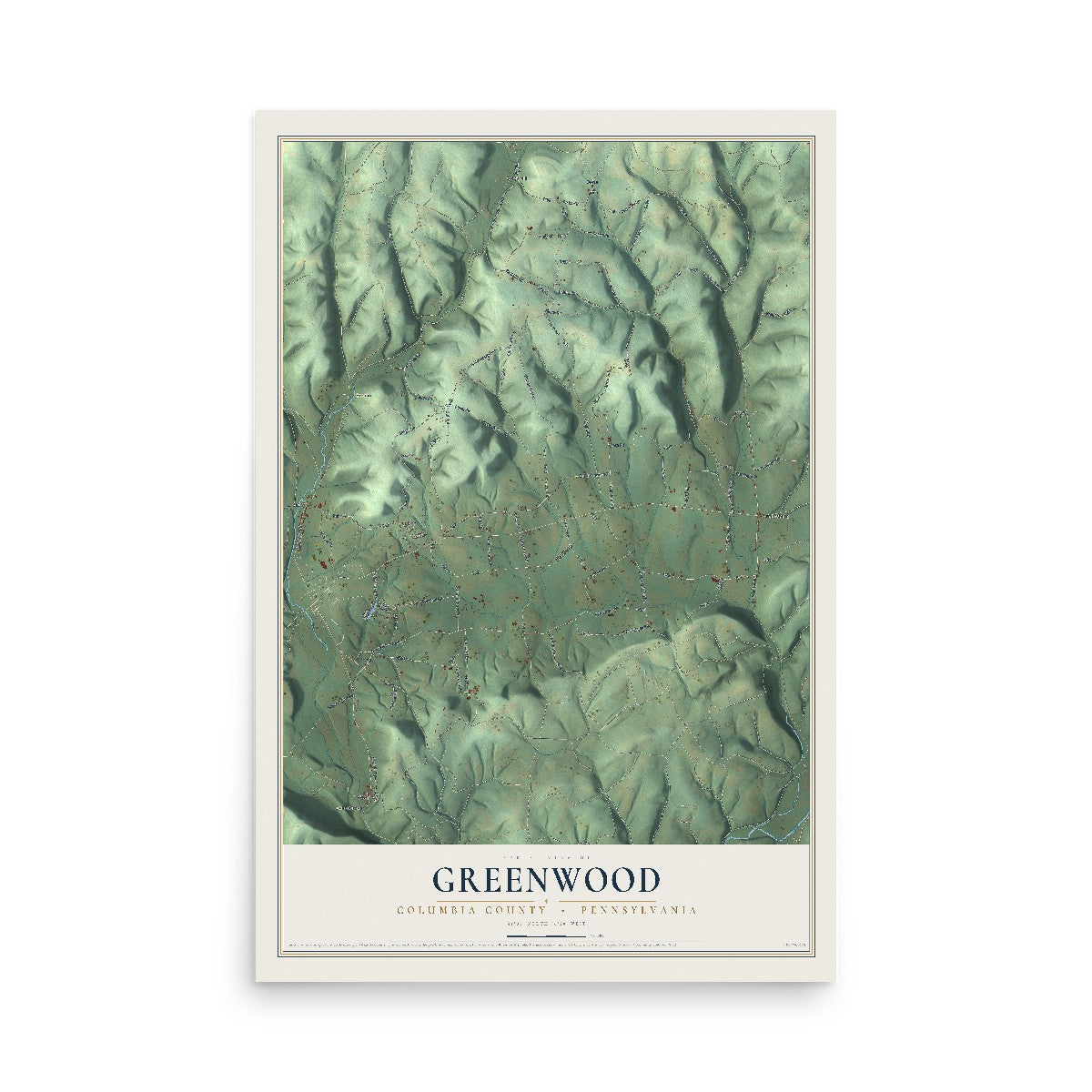 Map of Greenwood, Columbia County, Pennsylvania, 12 x 18 inch unframed archival matte print
