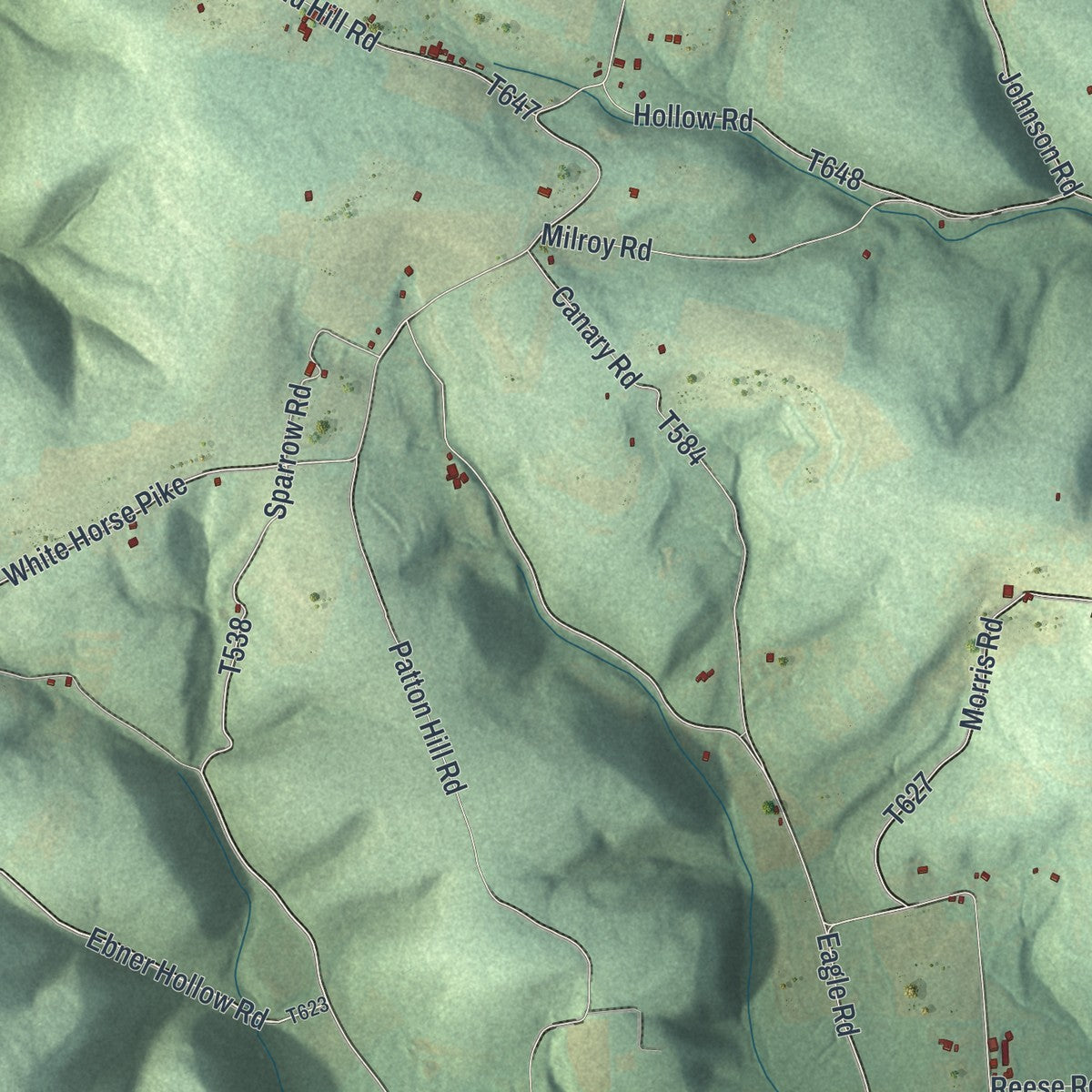 Second close-up of the map of Greenwood, Columbia County, Pennsylvania print showing more streets and buildings