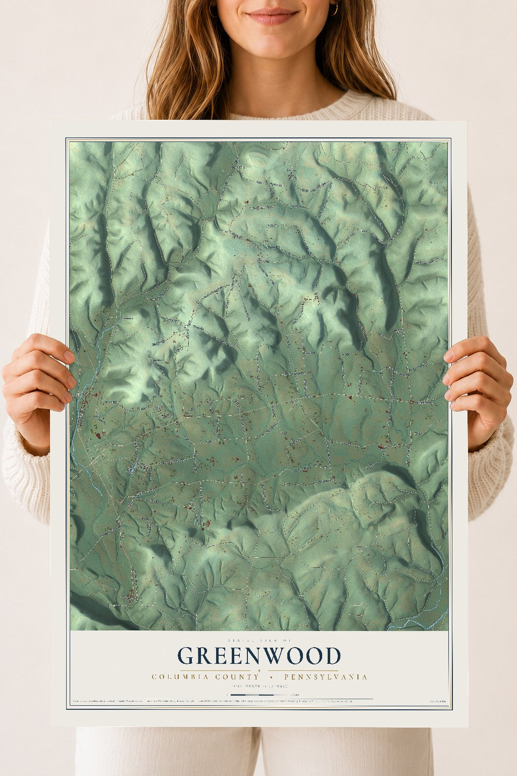 Map of Greenwood, Columbia County, Pennsylvania, 18 x 24 inch unframed archival matte print