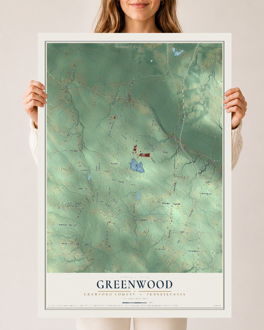 Map of Greenwood, Crawford County, Pennsylvania, 24 x 36 inch unframed archival matte print
