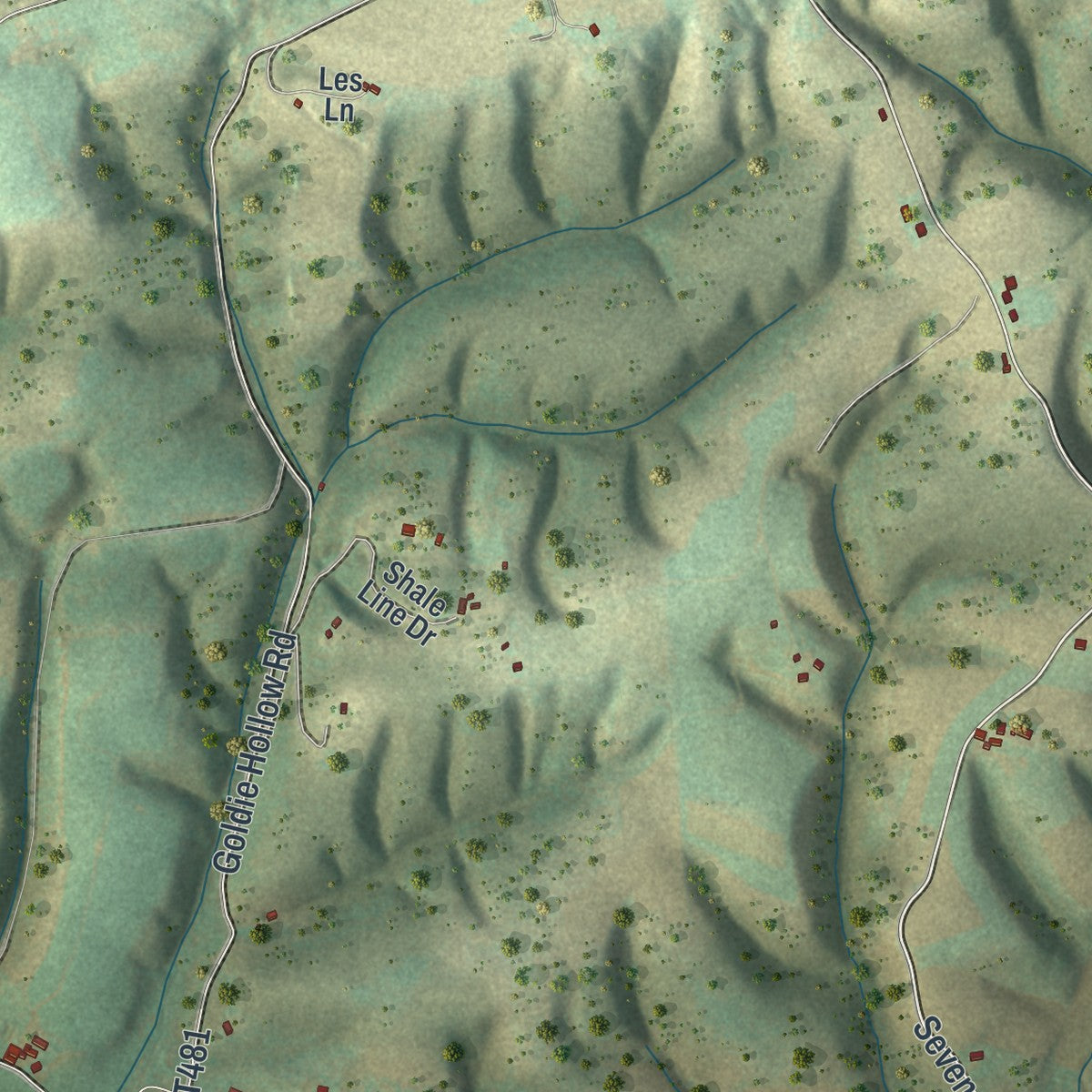 Second close-up of the map of Greenwood, Juniata County, Pennsylvania print showing more streets and buildings