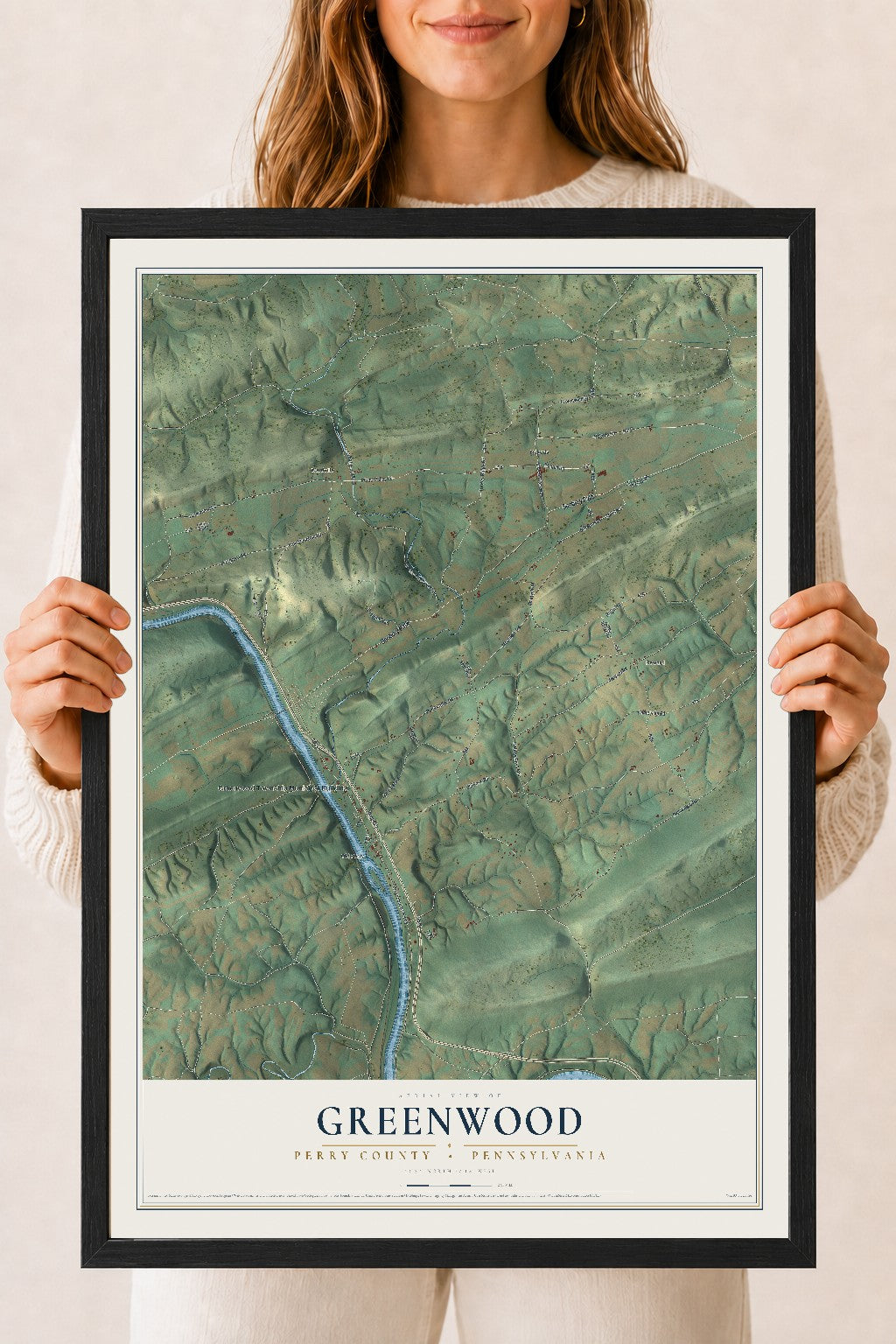 Map of Greenwood, Perry County, Pennsylvania, 18 x 24 inch print in a black wood frame