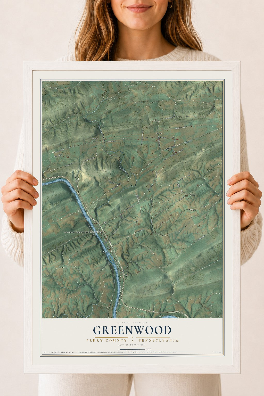 Map of Greenwood, Perry County, Pennsylvania, 18 x 24 inch print in a white wood frame
