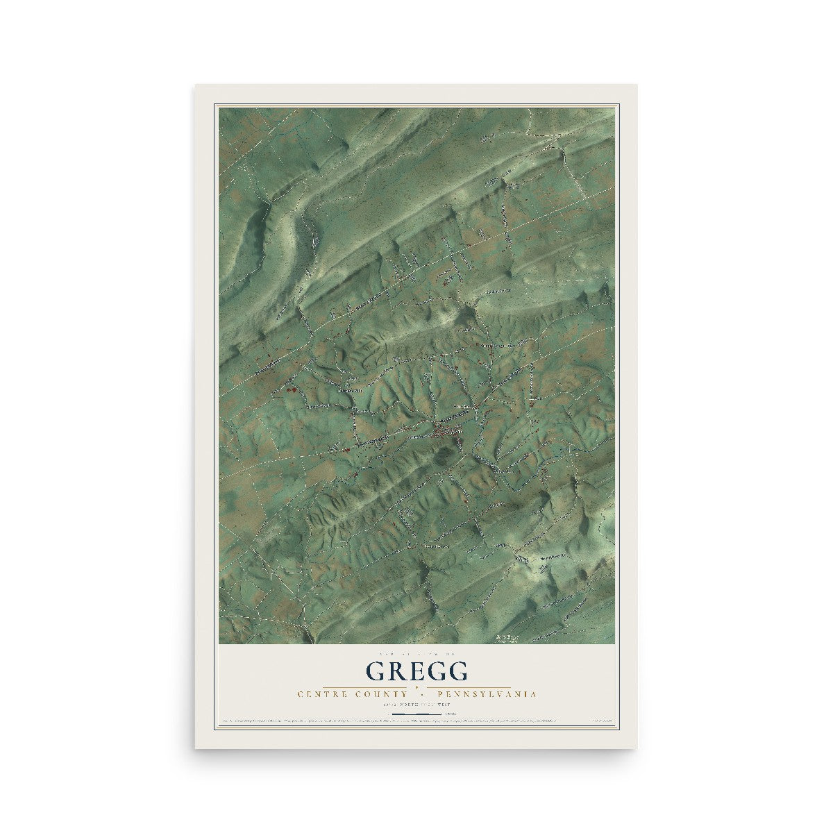 Map of Gregg, Centre County, Pennsylvania, 12 x 18 inch unframed archival matte print
