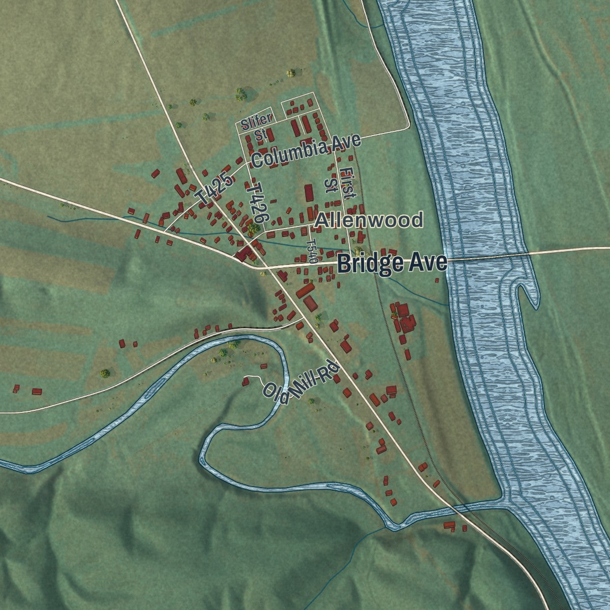 Close-up of the map of Gregg, Union County, Pennsylvania print showing street and building detail
