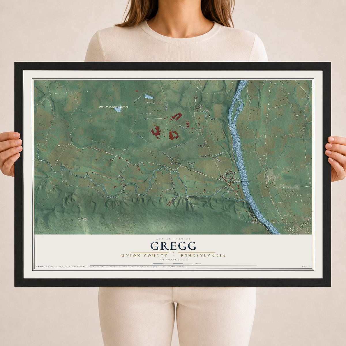 Map of Gregg, Union County, Pennsylvania, 18 x 24 inch print in a black wood frame