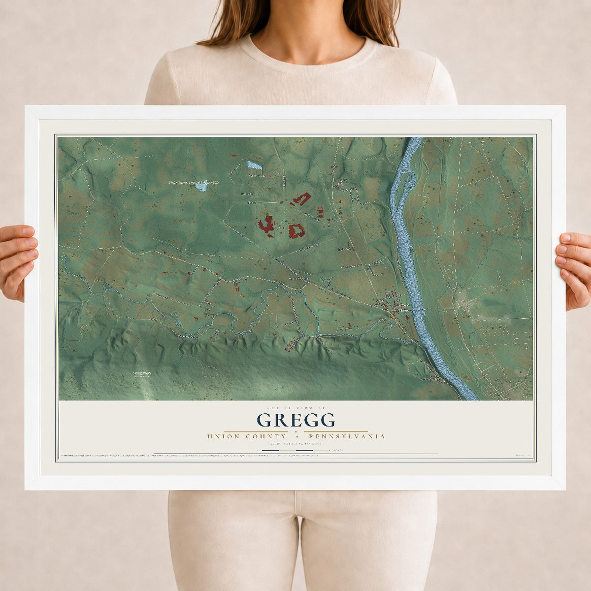 Map of Gregg, Union County, Pennsylvania, 18 x 24 inch print in a white wood frame