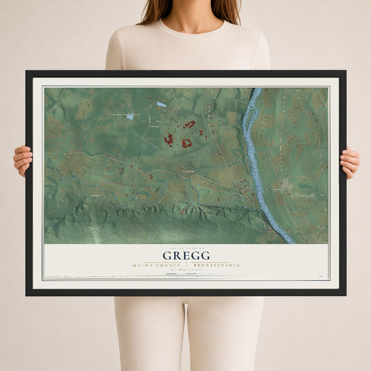 Map of Gregg, Union County, Pennsylvania, 24 x 36 inch print in a black wood frame