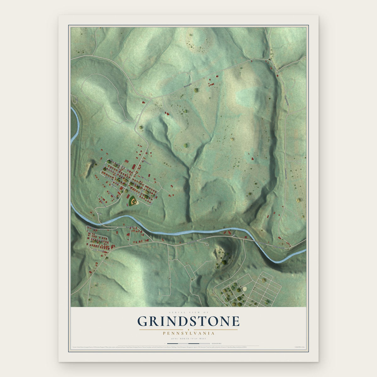 Grindstone, Pennsylvania map print, the full design