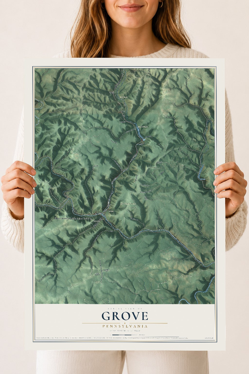 Map of Grove, Pennsylvania, 18 x 24 inch unframed archival matte print