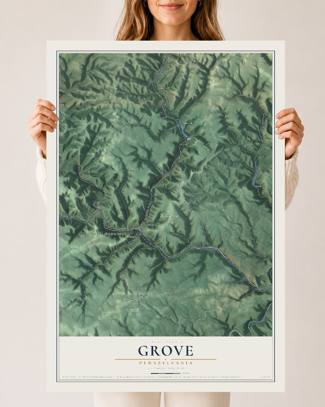 Map of Grove, Pennsylvania, 24 x 36 inch unframed archival matte print