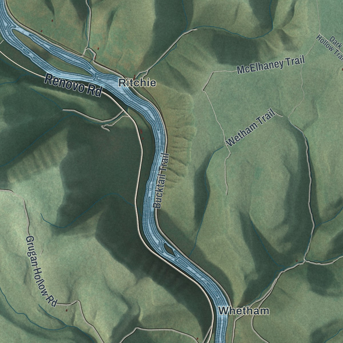 Close-up of the map of Grugan, Pennsylvania print showing street and building detail