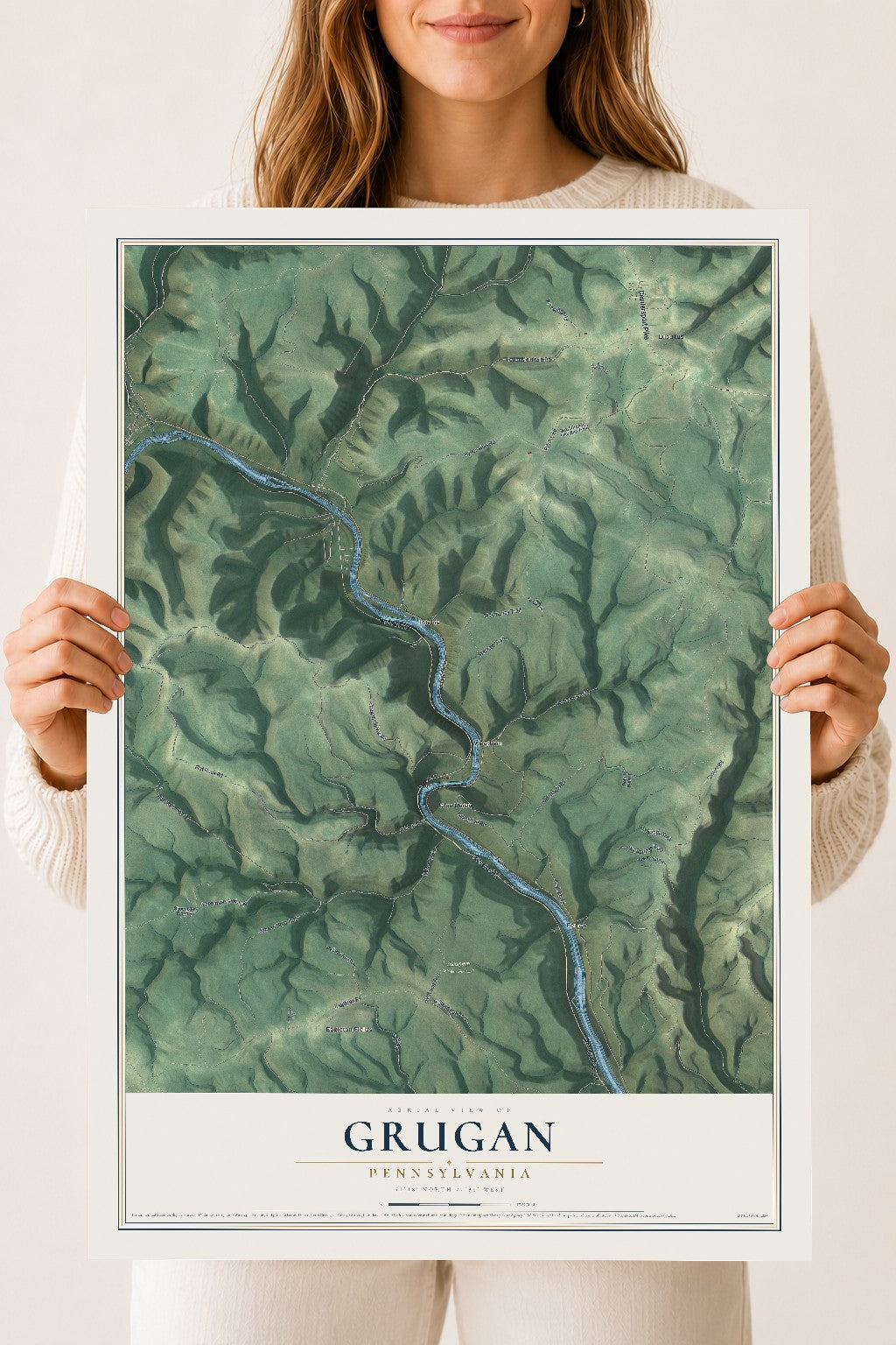 Map of Grugan, Pennsylvania, 18 x 24 inch unframed archival matte print