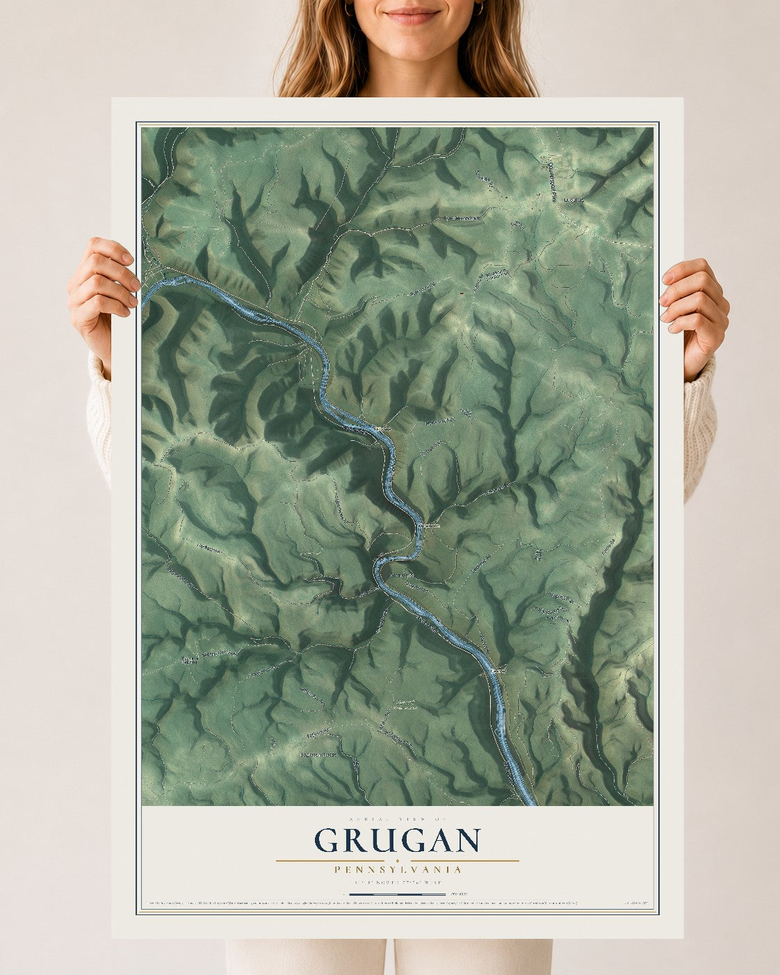 Map of Grugan, Pennsylvania, 24 x 36 inch unframed archival matte print