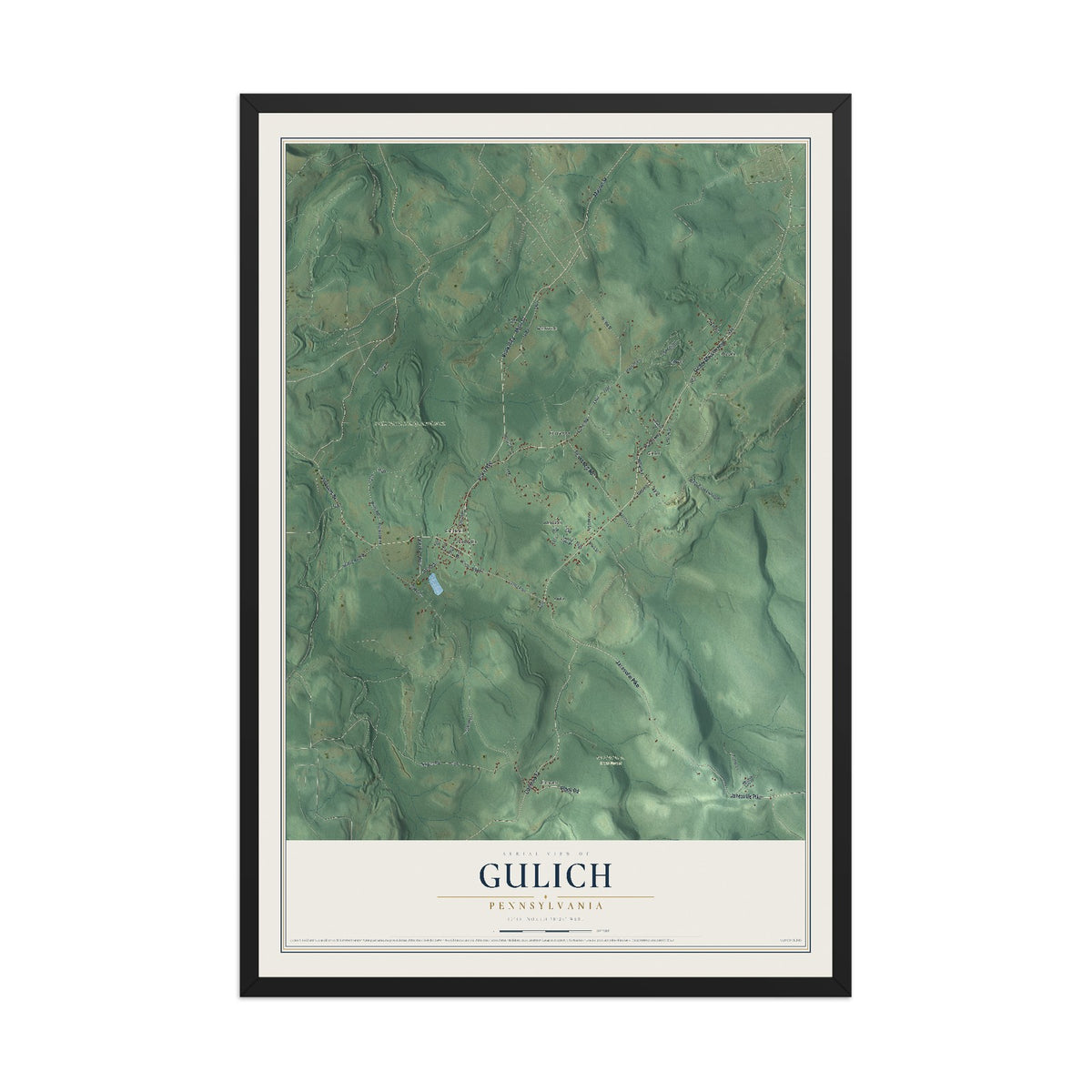 Map of Gulich, Pennsylvania, 12 x 18 inch print in a black wood frame