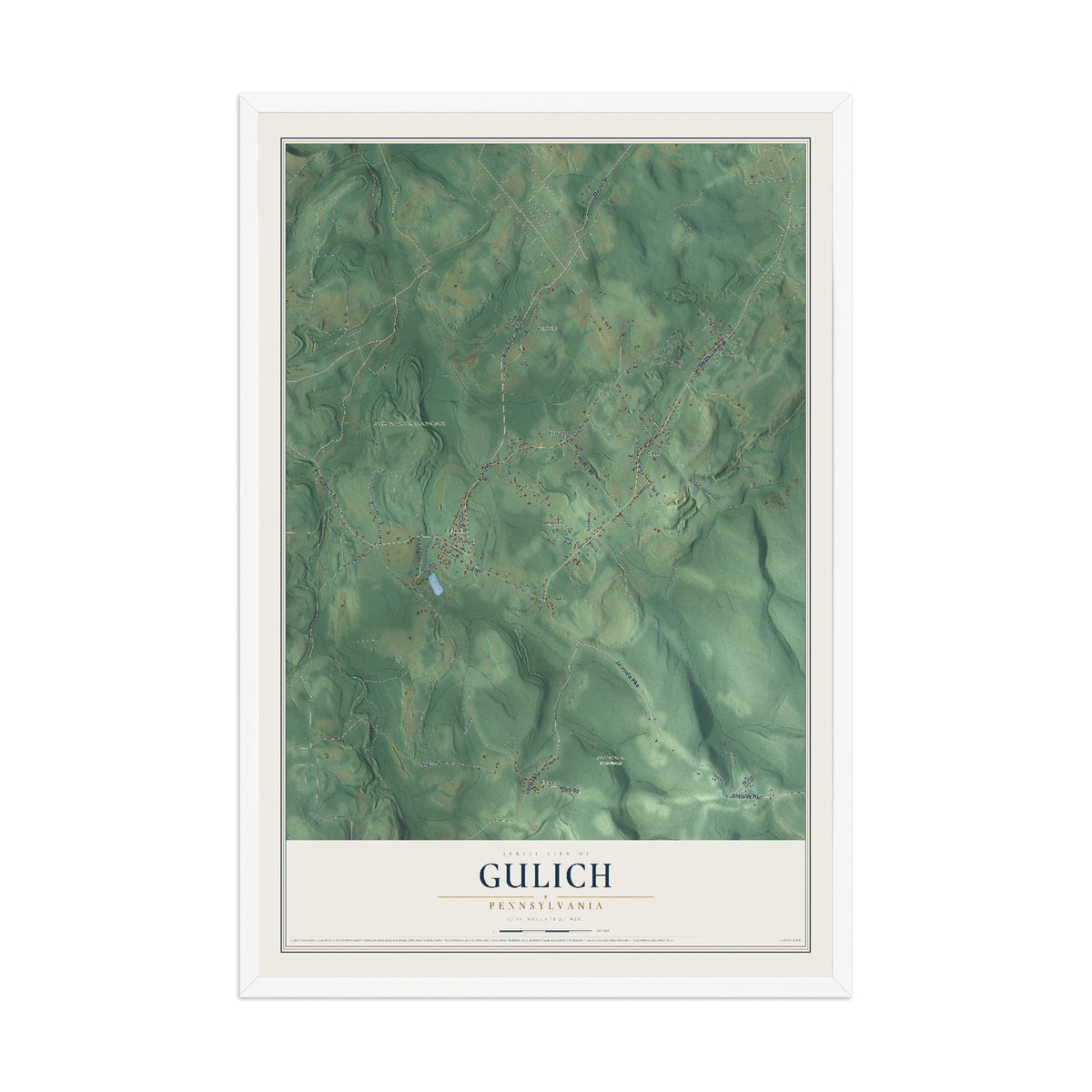 Map of Gulich, Pennsylvania, 12 x 18 inch print in a white wood frame