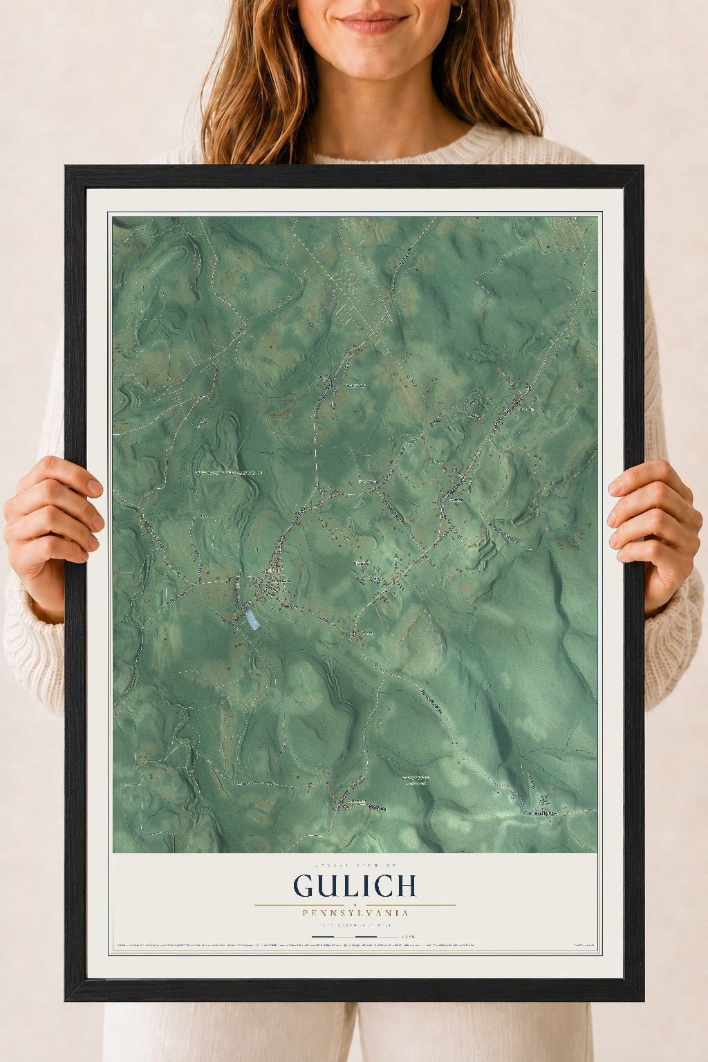 Map of Gulich, Pennsylvania, 18 x 24 inch print in a black wood frame