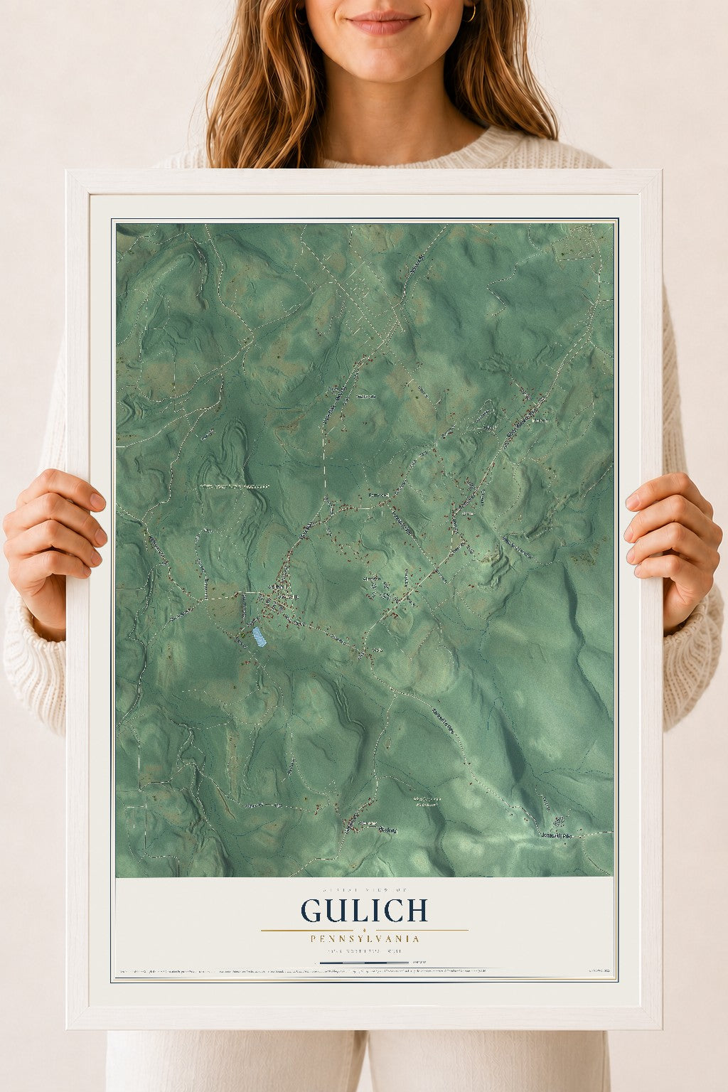 Map of Gulich, Pennsylvania, 18 x 24 inch print in a white wood frame