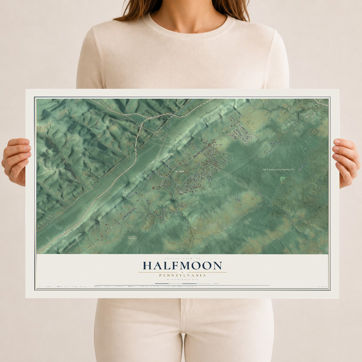 Map of Halfmoon, Pennsylvania, 12 x 18 inch unframed archival matte print