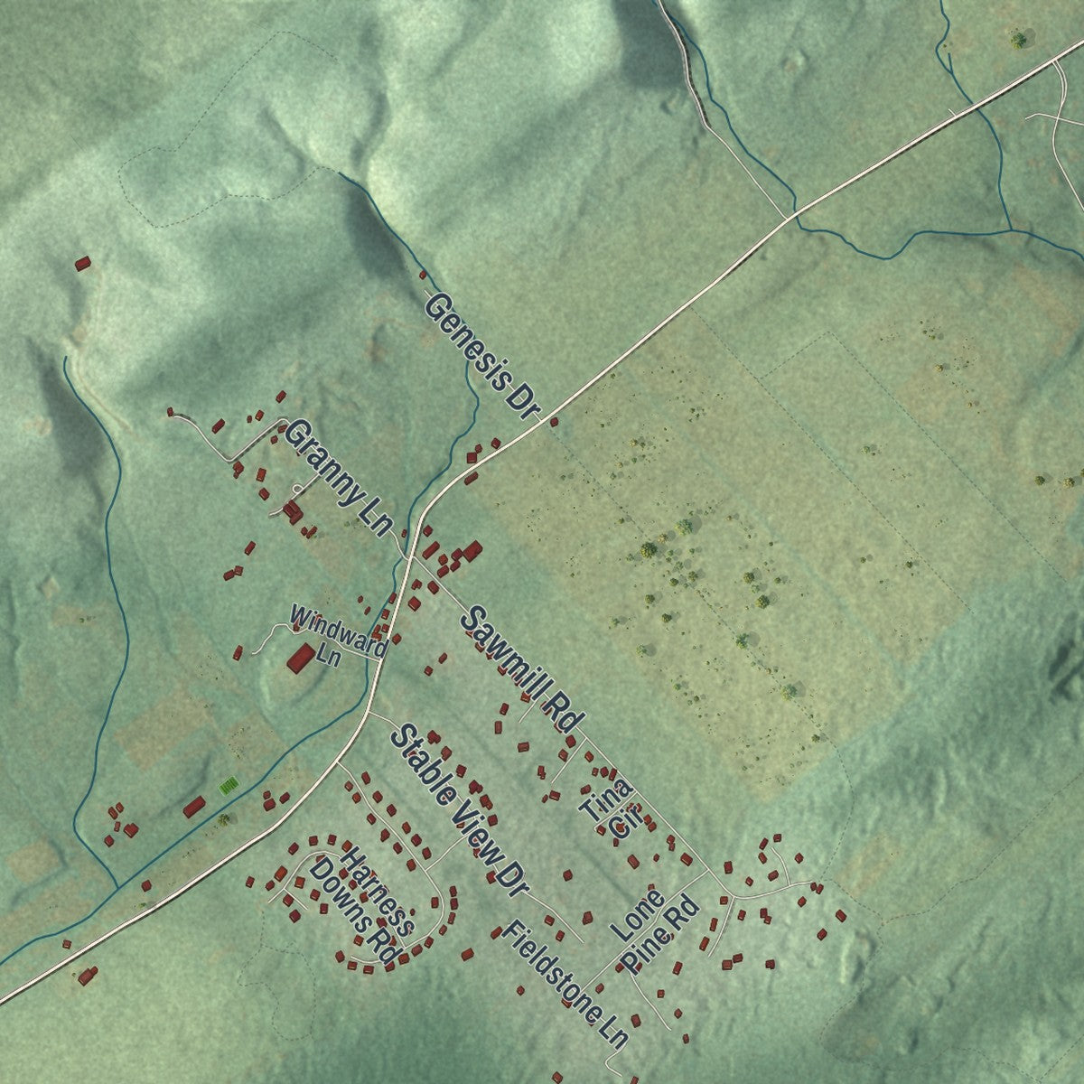 Second close-up of the map of Halfmoon, Pennsylvania print showing more streets and buildings