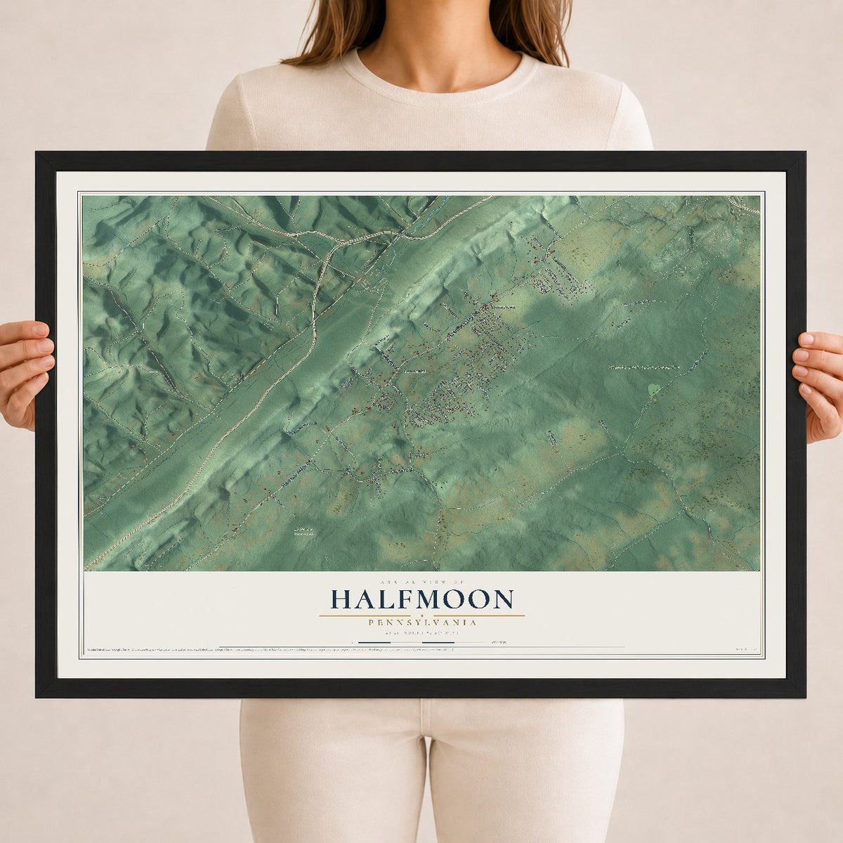 Map of Halfmoon, Pennsylvania, 18 x 24 inch print in a black wood frame