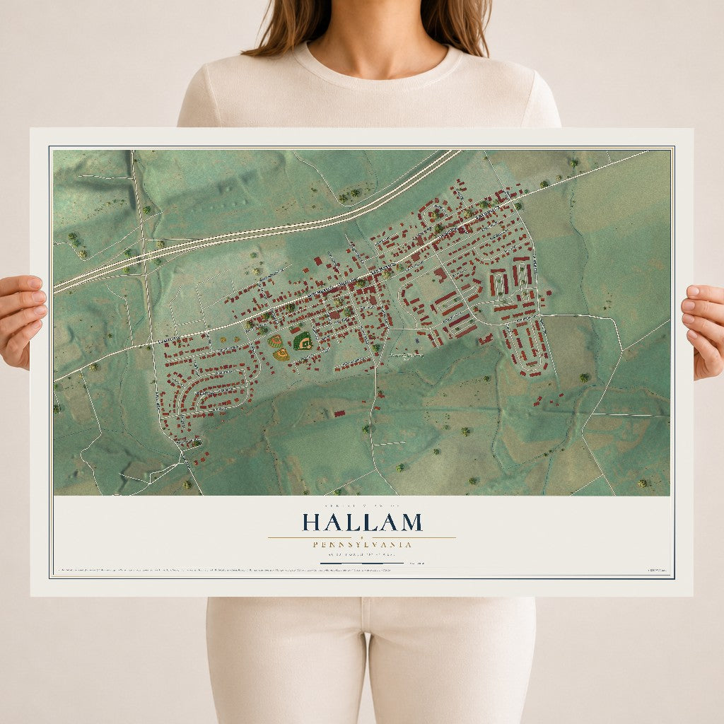 Map of Hallam, Pennsylvania, 18 x 24 inch unframed archival matte print
