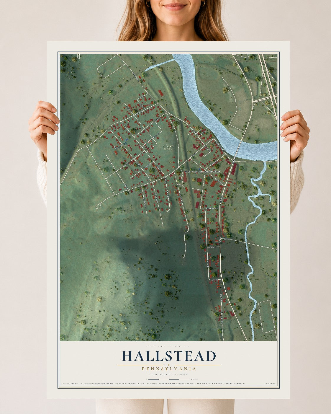 Map of Hallstead, Pennsylvania, 24 x 36 inch unframed archival matte print