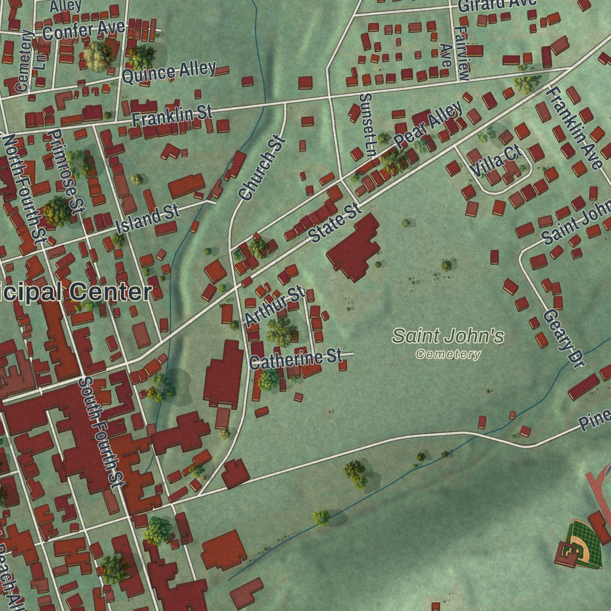 Second close-up of the map of Hamburg, Pennsylvania print showing more streets and buildings