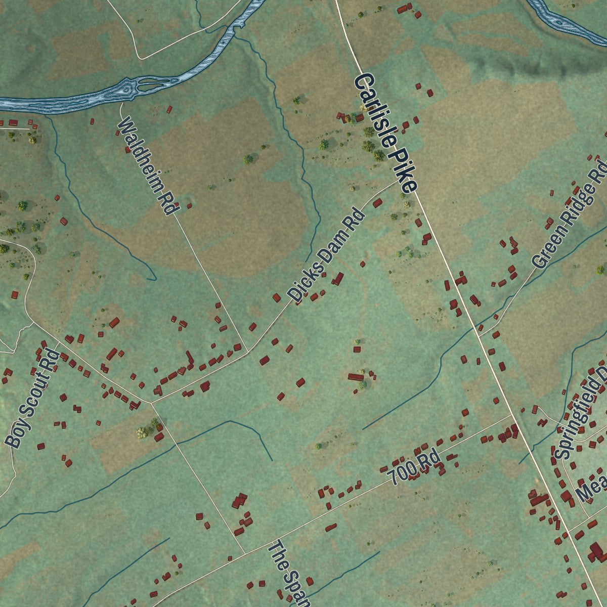 Second close-up of the map of Hamilton, Adams County, Pennsylvania print showing more streets and buildings