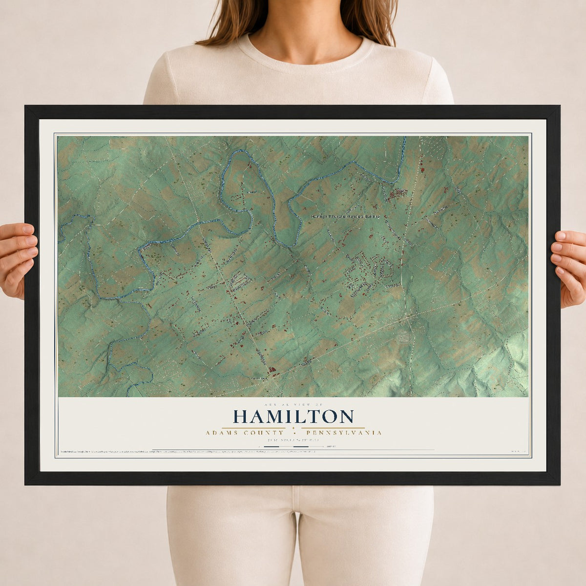 Map of Hamilton, Adams County, Pennsylvania, 18 x 24 inch print in a black wood frame