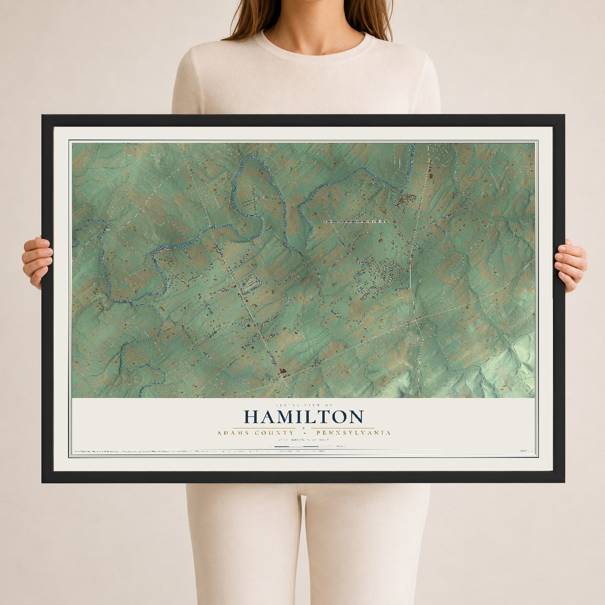 Map of Hamilton, Adams County, Pennsylvania, 24 x 36 inch print in a black wood frame