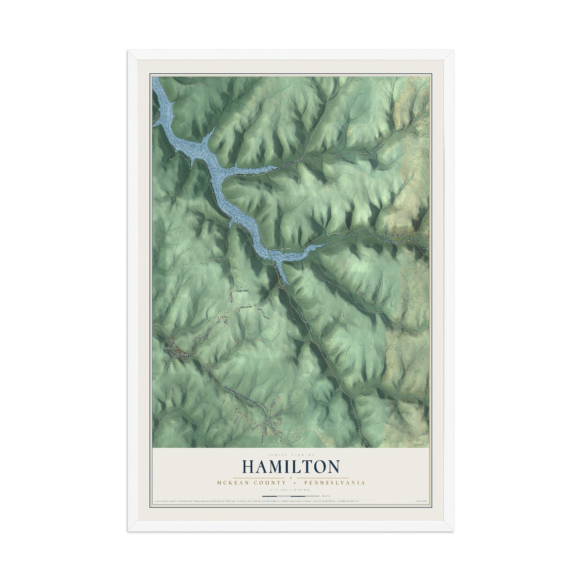 Map of Hamilton, McKean County, Pennsylvania, 12 x 18 inch print in a white wood frame