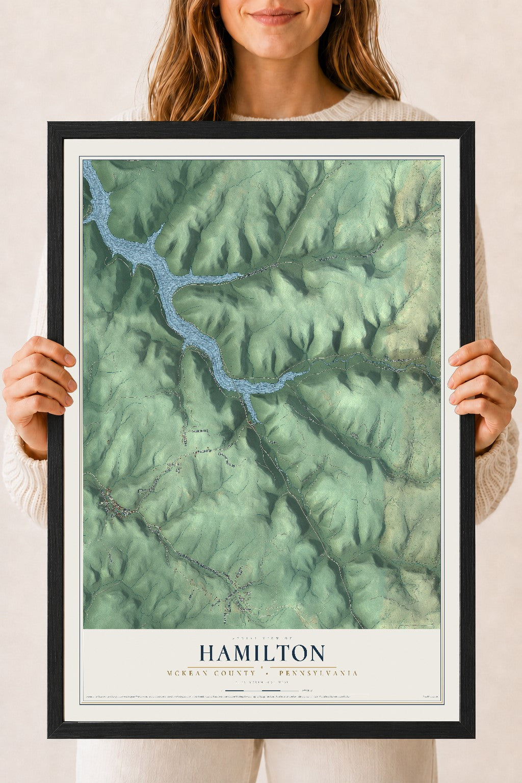 Map of Hamilton, McKean County, Pennsylvania, 18 x 24 inch print in a black wood frame