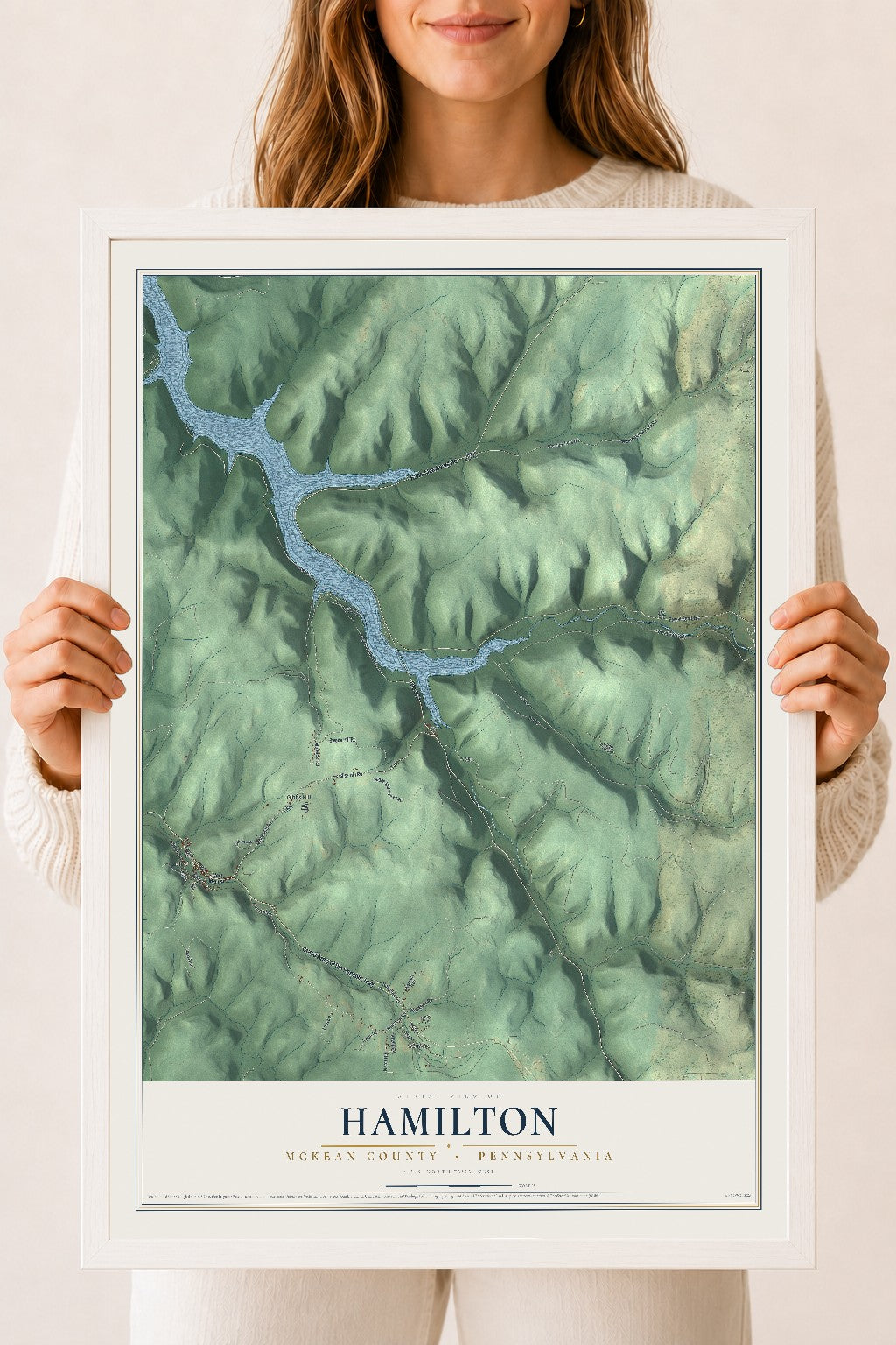 Map of Hamilton, McKean County, Pennsylvania, 18 x 24 inch print in a white wood frame