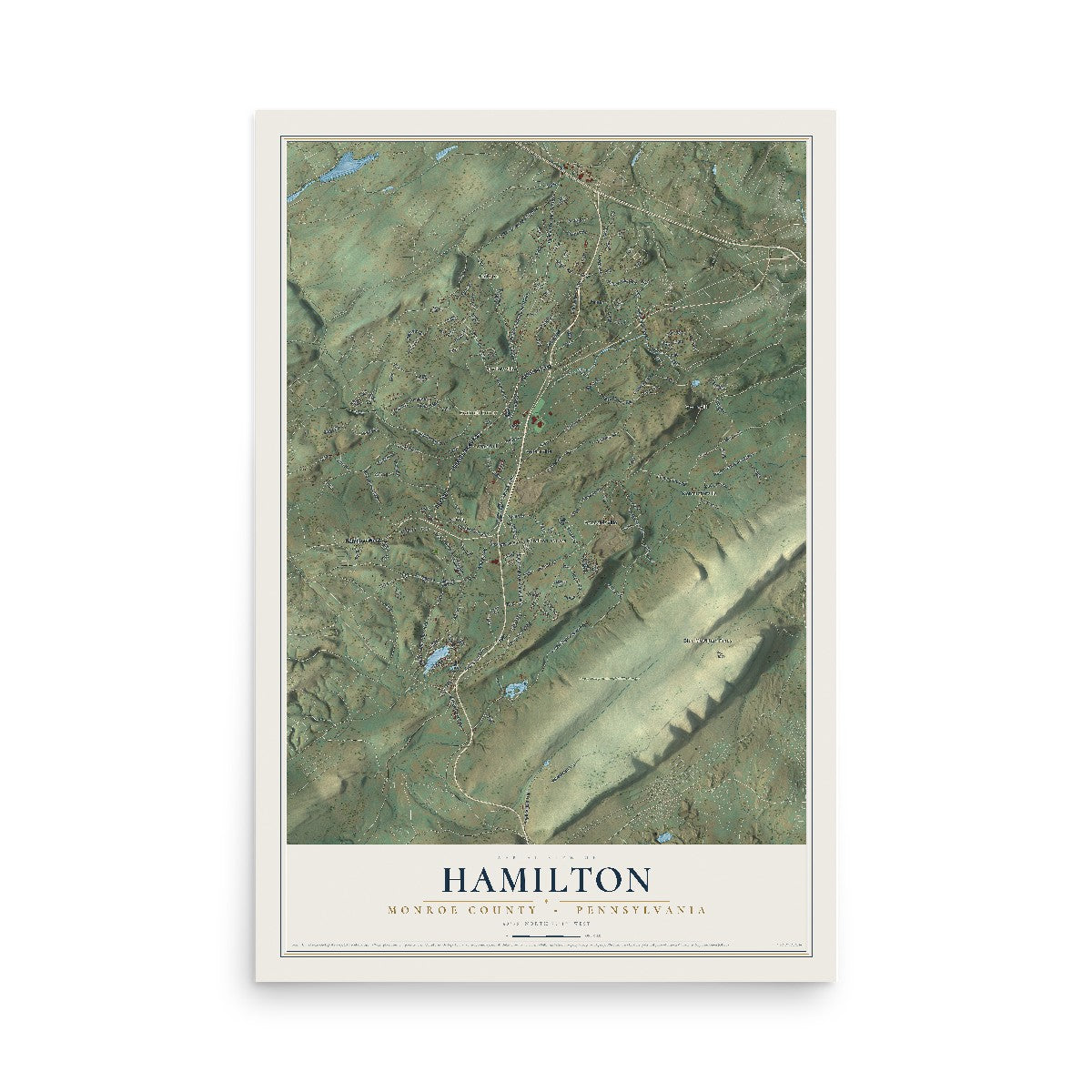 Map of Hamilton, Monroe County, Pennsylvania, 12 x 18 inch unframed archival matte print