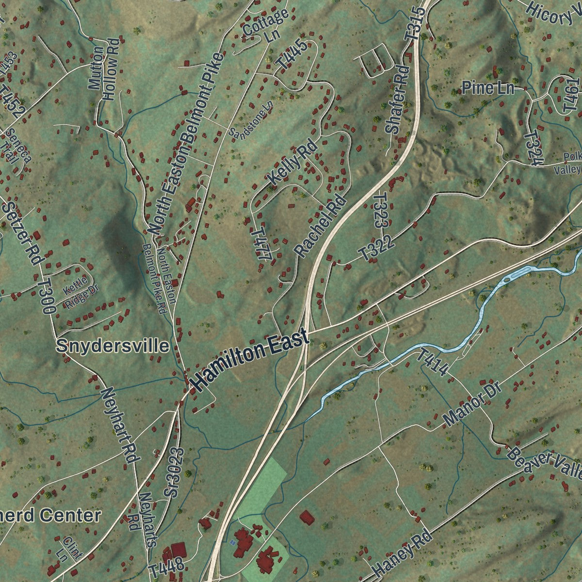 Close-up of the map of Hamilton, Monroe County, Pennsylvania print showing street and building detail