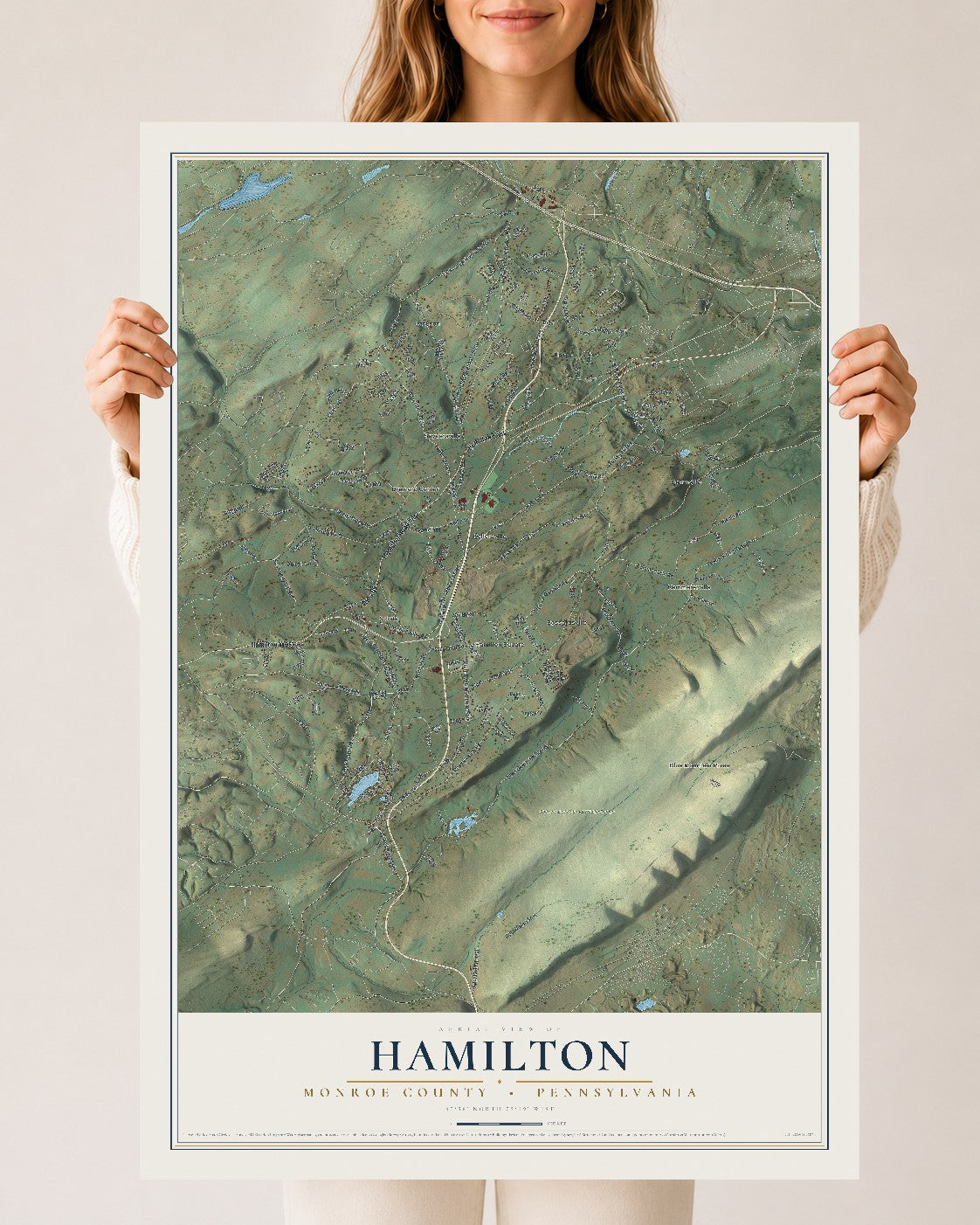 Map of Hamilton, Monroe County, Pennsylvania, 24 x 36 inch unframed archival matte print