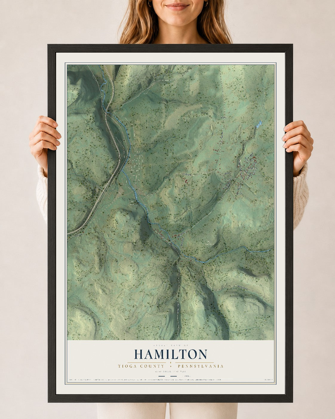 Map of Hamilton, Tioga County, Pennsylvania, 24 x 36 inch print in a black wood frame